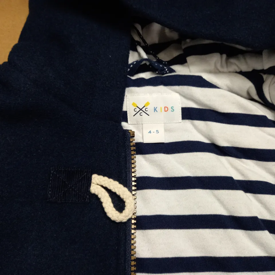 CREW CLOTHING CHILDRENS NAVY BLUE DUFFLE COAT WITH ZIP - SIZE 4-5 YEARS 