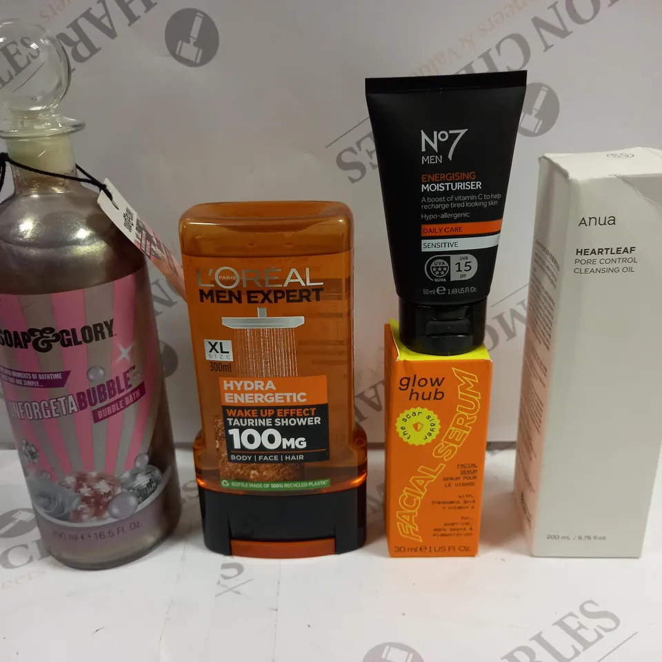 BOX OF APPROXIMATELY 20 ASSORTED COSMETIC ITEMS TO INCLUDE SOAP&GLORY BUBBLE BATH, LOREAL MEN SHOWER GEL, NO7 MOISTURISER ETC