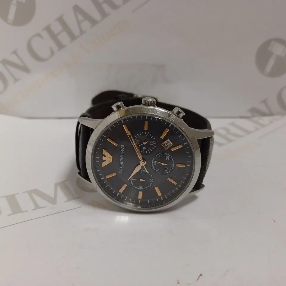 EMPORIO ARMANI TRIPLE DIAL WATCH WITH LEATHER STRAP