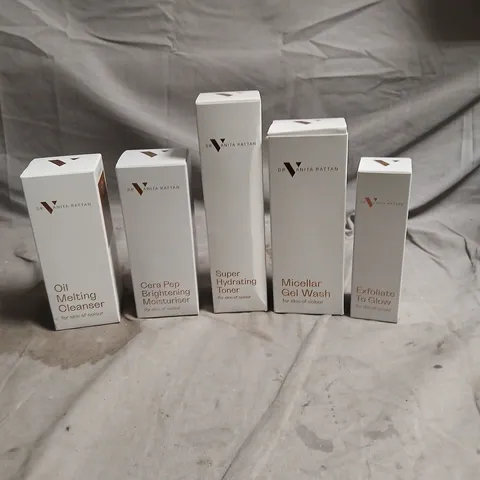 DR ANITA RATTAN SKINCARE SET (5-PIECE) - OIL MELTING CLEANSER, CERA PEP BRIGHTENING MOISTURISER, SUPER HYDRATING TONER, MICELLAR GEL WASH, EXFOLIATE TO GLOW