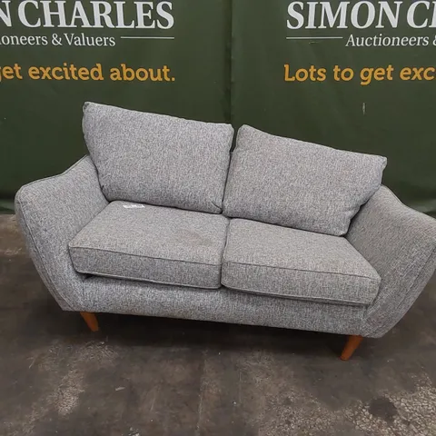 DESIGNER 2 SEATER LIGHT GREY FABRIC UPHOLSTERED SOFA
