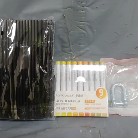 APPROXIMATELY 20 ASSORTED HOUSEHOLD ITEMS TO INCLUDE PLASTIC STRAWS, ACRYLIC MARKERS, ETC