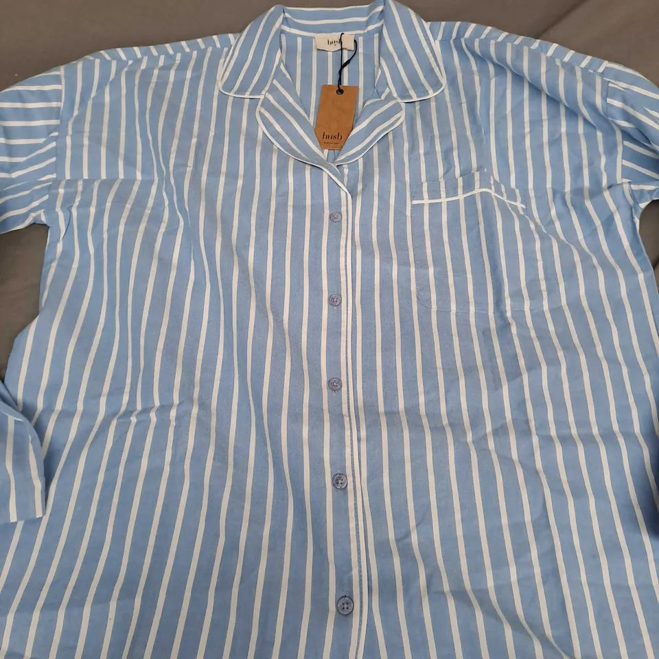 HUSH AMITA BRUSHED COTTON BLEND PYJAMA TOP IN BLUE/WHITE - MEDIUM