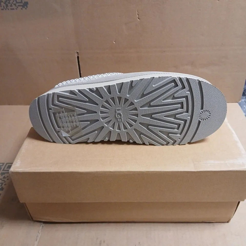 UGG GREY SUEDE SLIP-ON SLIPPERS – PLUSH LINED BOXED UK 8