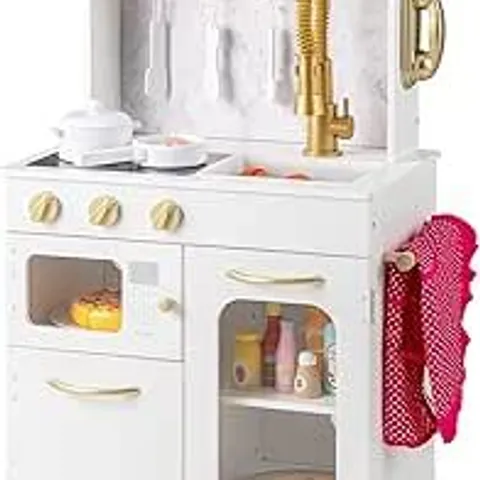 BOXED COSTWAY KIDS KITCHEN SET PRETEND PLAY KITCHEN WITH STOVES, FAUCET, SINK, TELEPHONE MICROWAVE AND OVEN, WHITE