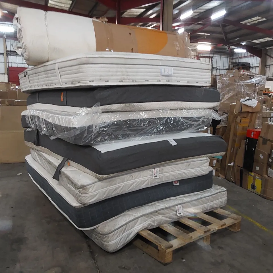 PALLET OF 8X ASSORTED UNBAGGED MATTRESSES- VARIOUS BRANDS, STYLES, SIZES, CONDITIONS ECT