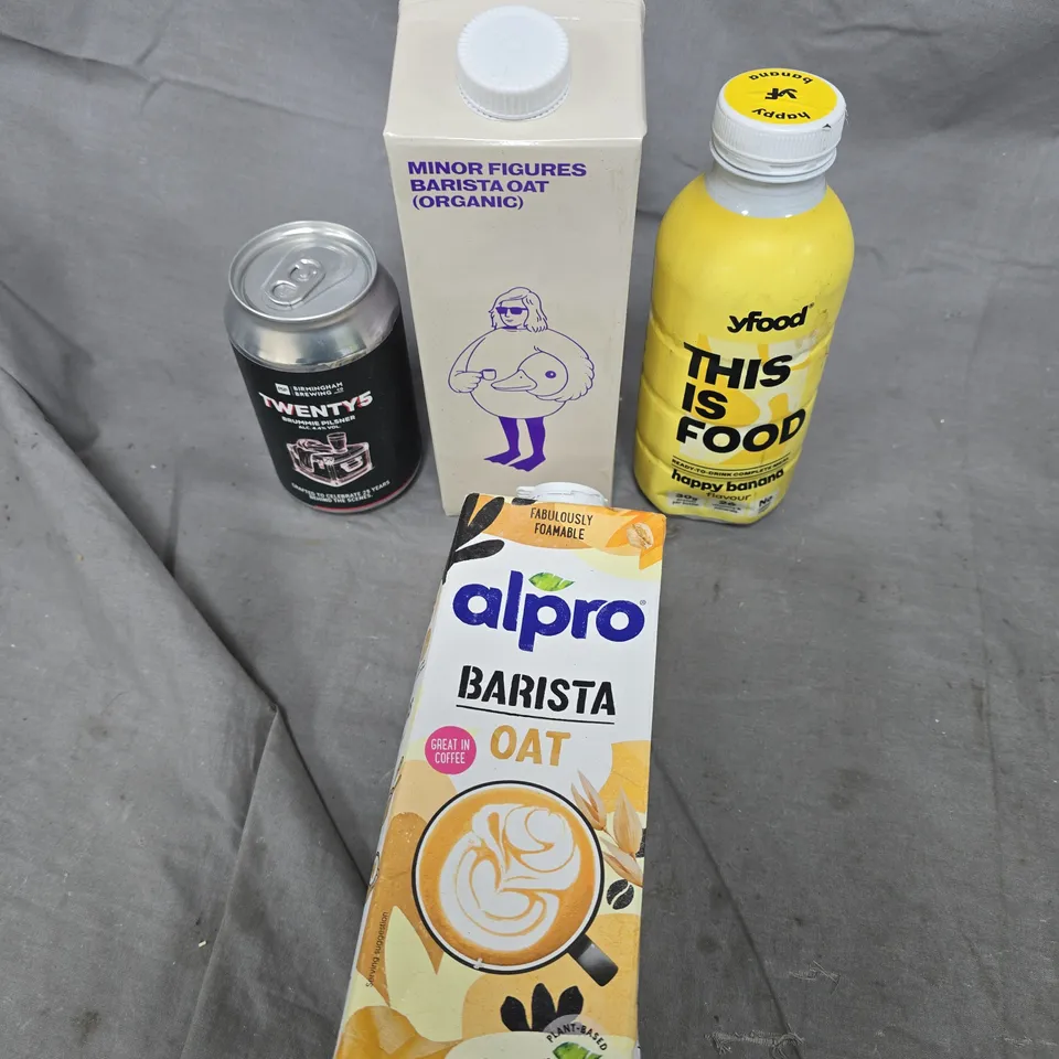 APPROXIMATELY 10 ASSORTED DRINK PRODUCTS TO INCLUDE ALPRO OAT, YFOOD, MINOR FIGURES OAT MILK ETC 