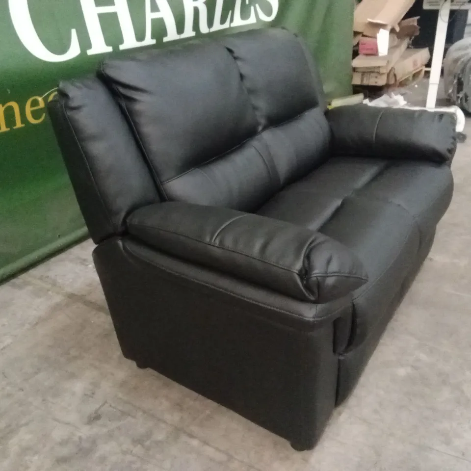ALBION LUXURY FAUX LEATHER HIGH BACK 2 SEATER SOFA - BLACK RRP £519
