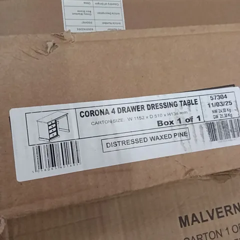 BOXED CORONA 4 DRAWER DRESSING TABLE (1 BOX)