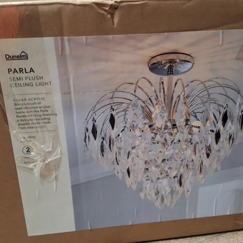 BOXED DUNELM PARLA LARGE SEMI-FLUSH PENDANT CEILING LIGHT – CLEAR CRYSTALS