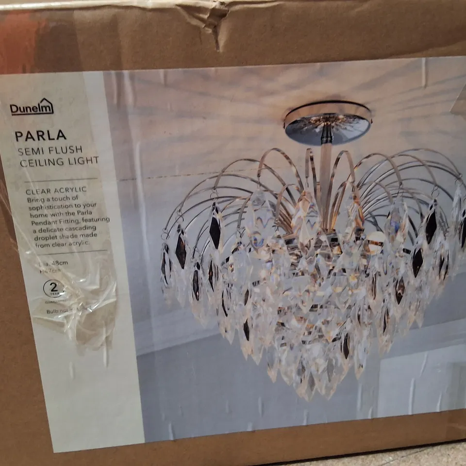 BOXED DUNELM PARLA LARGE SEMI-FLUSH PENDANT CEILING LIGHT – CLEAR CRYSTALS