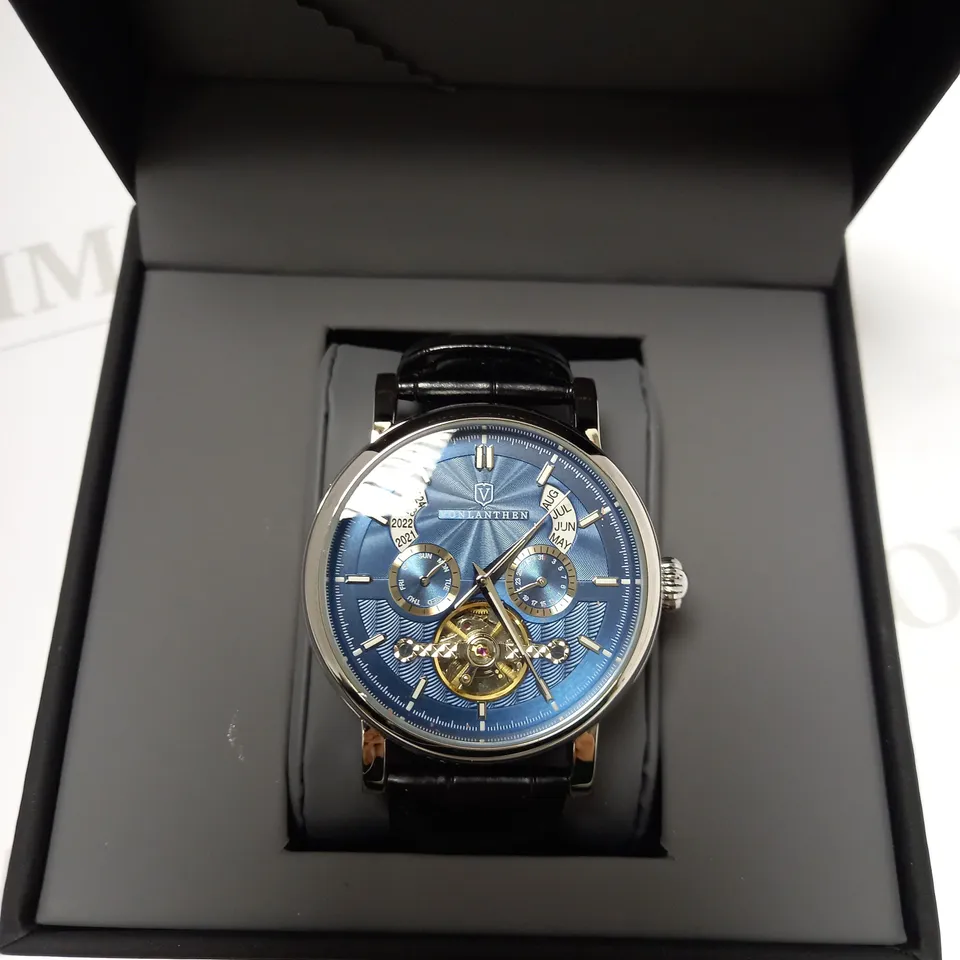 VONLANTHEN PART SKELETON CHRONOGRAPH BLACK LEATHER STRAP WRISTWATCH