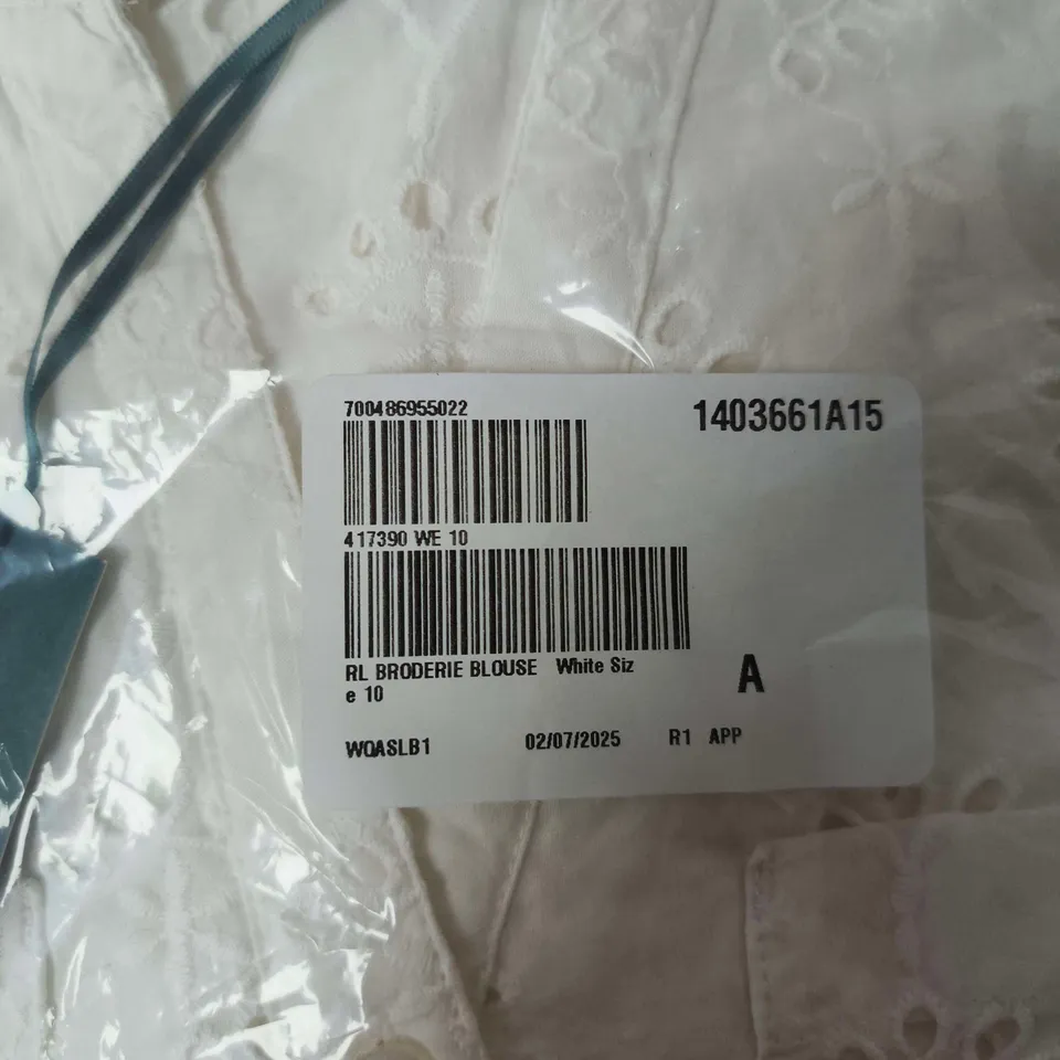 RALPH LAUREN WHITE BRODERIE BLOUSE – UK 10 (US 6)