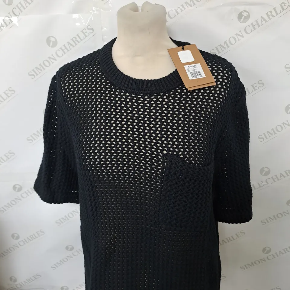 STUSSY KNITTED MESH CREW T-SHIRT SIZE M
