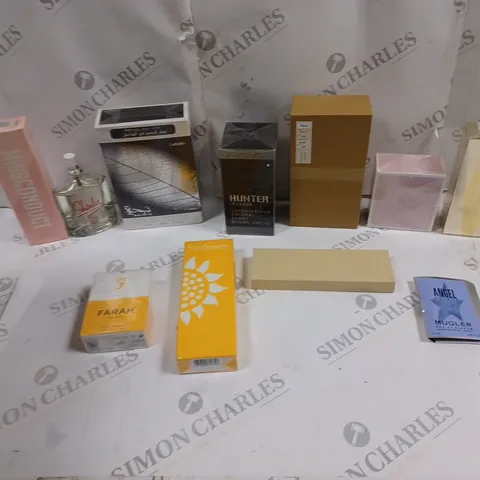 LOT OF 10 ASSORTED FRAGRENCES TO INCLUDE AVON, HUNTER, SUNFLOWERS, FARAH, AND MISSCONDUCT ETC.