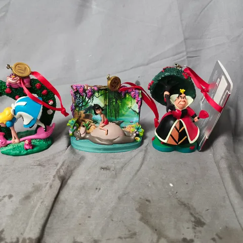 LOT OF 3 DISNEY ORNAMENTS ALICE IN WONDERLAND AND THE JUNGLE BOOK
