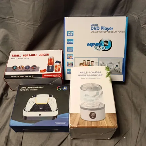 BOX OF APPROXIMATELY 18 ASSORTED ELECTRICAL ITEMS TO INCLUDE DVD PLAYER, MINI WASHING MACHINE, SMALL PORTABLE JUICER, GAME CONTROLLER ETC