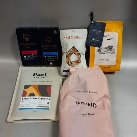 APPROXIMATELY 6 ASSORTED COFFEE PRODUCTS TO INCLUDE GRIND, CAFEPOD, PACT COFFEE ETC