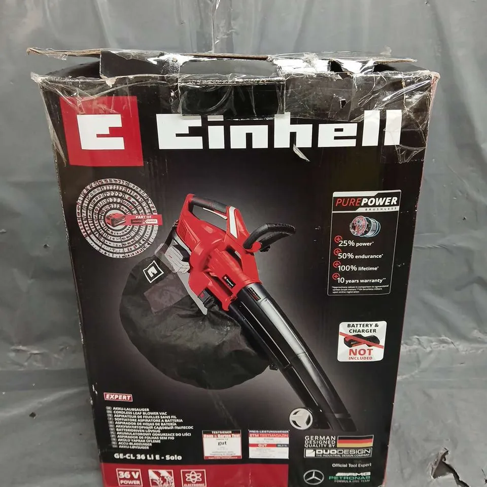 BOXED EINHELL PXC CORDLESS LEAF BLOWER IN RED