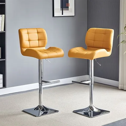 BRAND NEW BOXED SET OF 2 CANDID CURRY BAR STOOLS IN FAUX LEATHER WITH CHROME PLATED BASE (1 BOX)