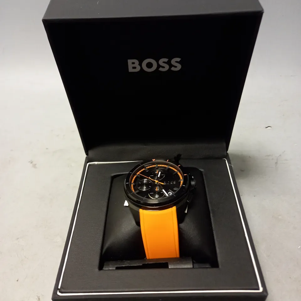 BOXED HUGO BOSS WATCH MENS ORANGE BLACK