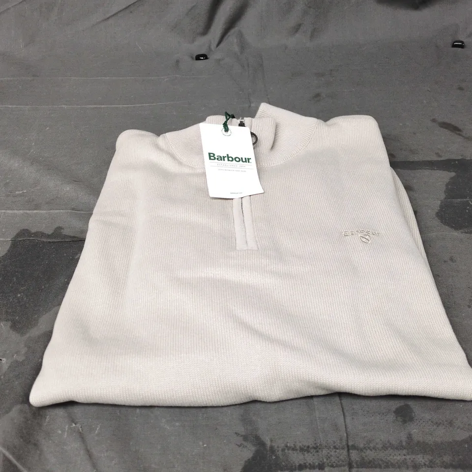 BARBOUR COTTON HALF ZIP KNIT TOP – MIST – XXL