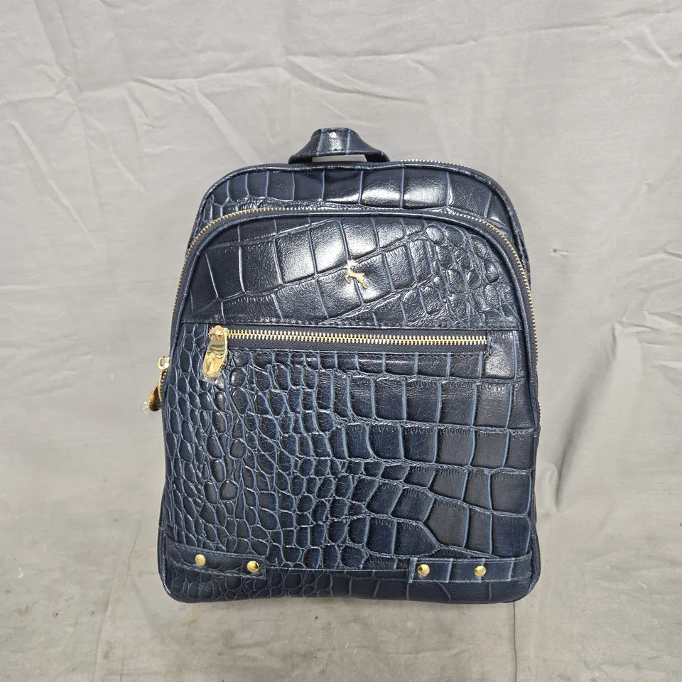 ASHWOOD CROC LEATHER MEDIUM BACKPACK BLUE