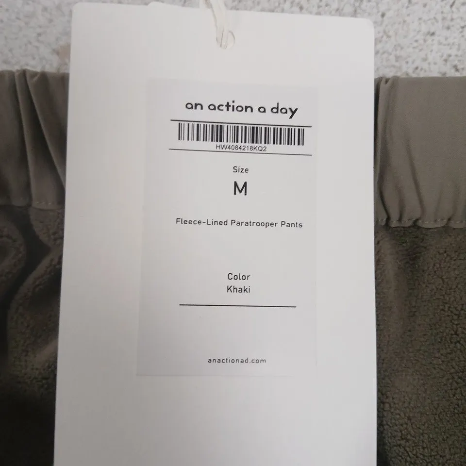 AN ACTION A DAY FLEECE-LINED PARATROOPER PANTS – KHAKI, SIZE M