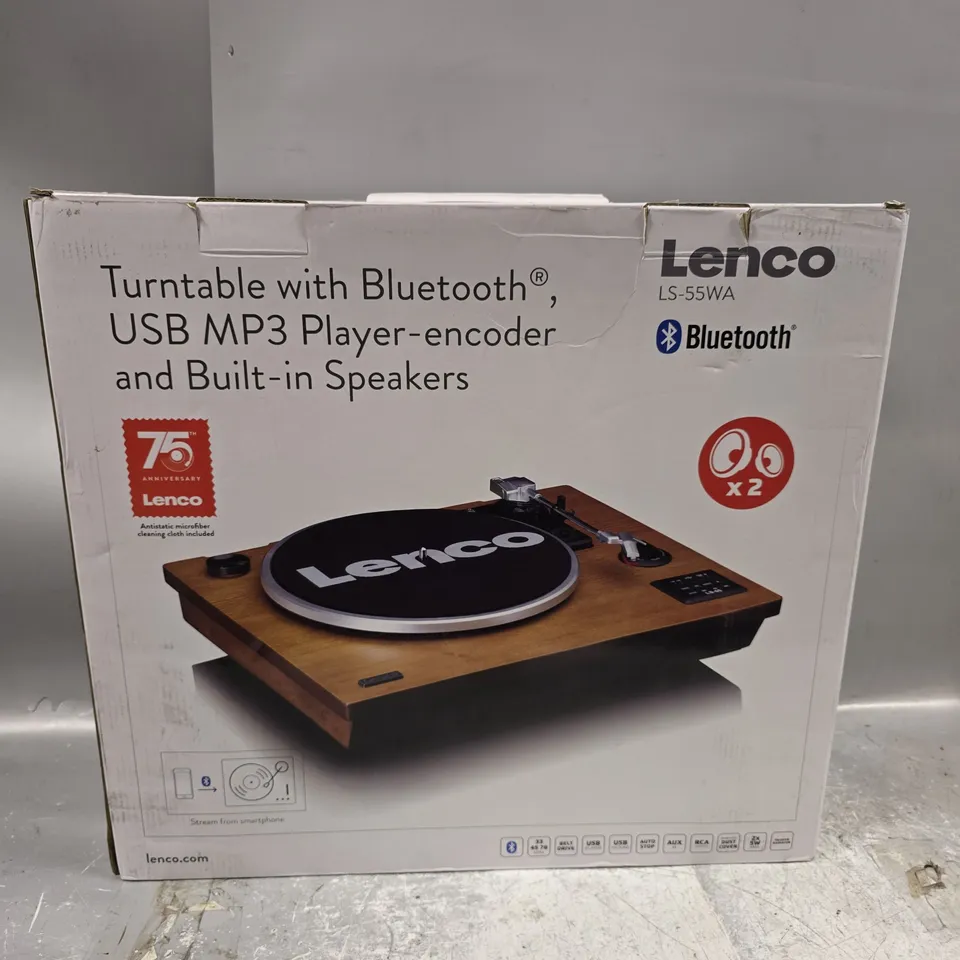 BOXED LENCO TURNTABLE WITH BLUETOOTH AND BUILT IN  SPEAKERS - LS-55WA