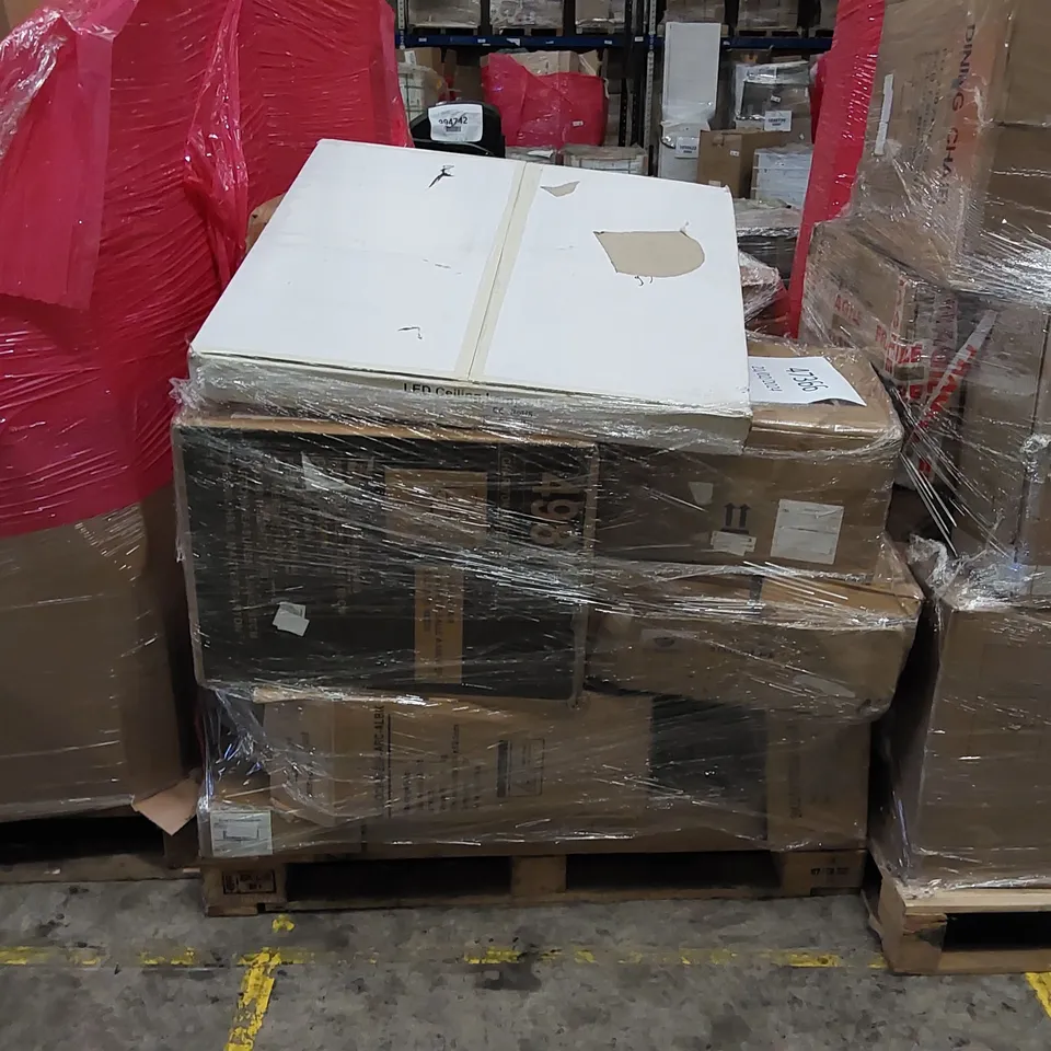 PALLET OF ASSORTED ITEMS INCLUDING: LED CEILING LAMP, CHAIRS
