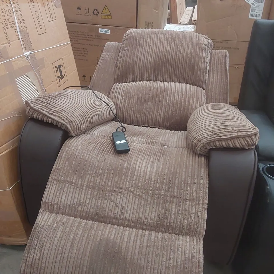 QUALITY DESIGNER FABRIC UPHOLSTERED ELECTRIC RECLINER ARMCHAIR