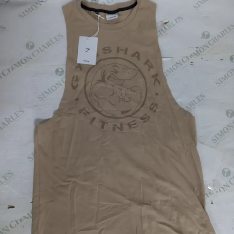 GYMSHARK LEGACY DROP ARM TANK IN DESERT BEIGE SIZE XS