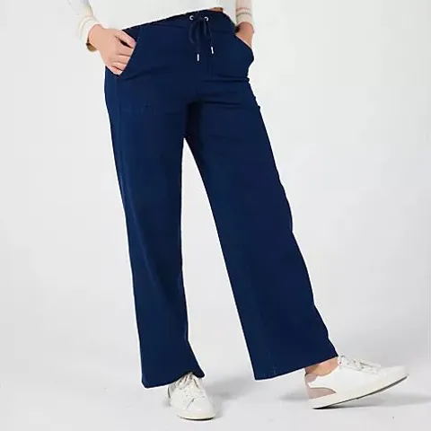 DENIM & CO. COMFY KNIT WIDE LEG DRAW CORD TROUSER STANDARD - XL