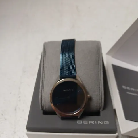 BERING WRISTWATCH WITH BLUE MESH STRAP – ROSE-GOLD TONE CASE (BOXED)