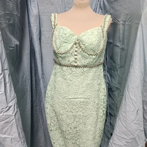 SELF-PORTRAIT GREEN CORD LACE DIAMANTE MIDI DRESS – UK14 (US10)