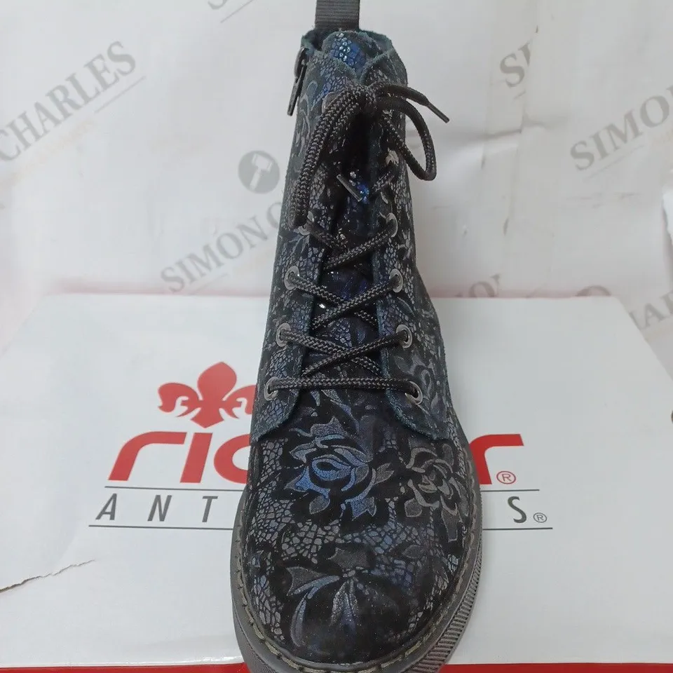 BOXED RIEKERLACE UP BOOTS, DARK FLORAL - SIZE 4