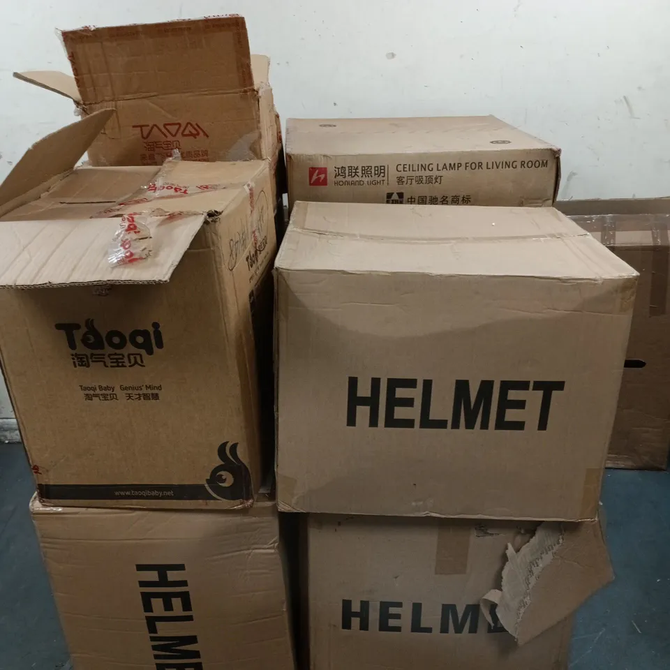 PALLET OF APROXIMATELY 15 BOXES OF ASSORTED HOUSEHOLD GOODS TO INCLUDE BICYCLE HELMETS, BABY CUP LIDS AND BABY CLEANING KITS