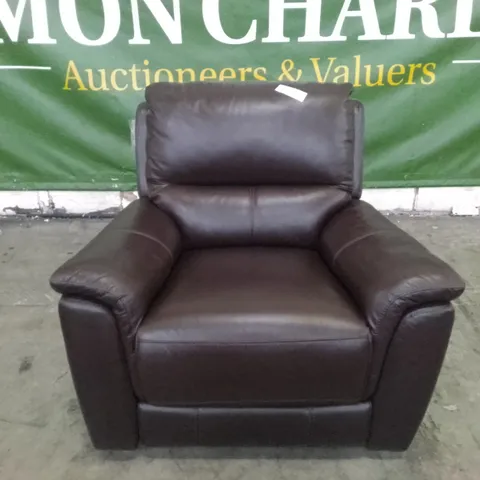 QUALITY DESIGNER MANUAL RECLINER ARMCHAIR - DARK BROWN LEATHER