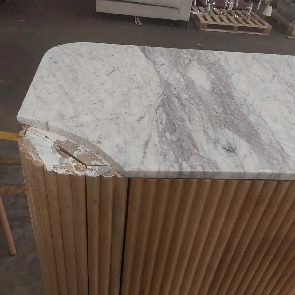 ROCHELLE MANGO WOOD & MARBLE 2 DOOR HIGHBOARD - DAMAGED
