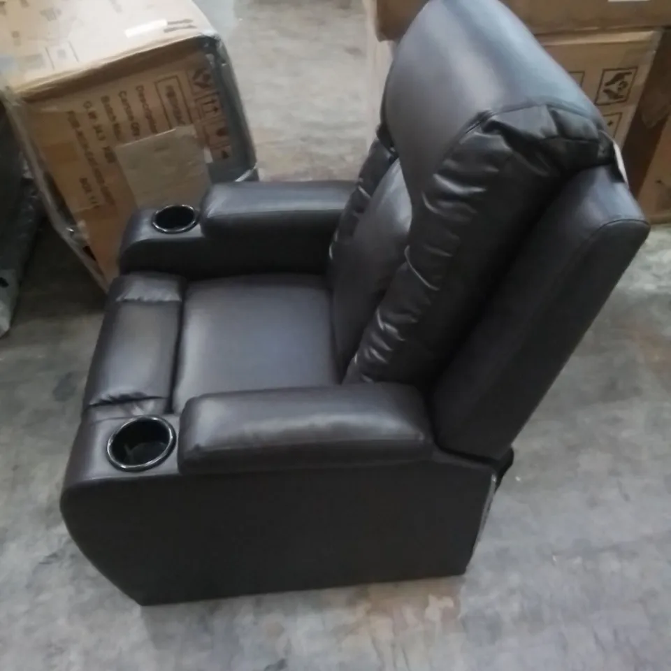 DESIGNER EASY CHAIR IN FAUX BROWN LEATHER
