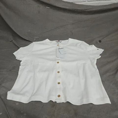 TOMMY HILFIGER WOMENS MEDIUM WHITE T SHIRT WITH GOLD BUTTONS TAGGED