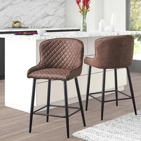 BOXED DUNDAS BAR STOOLS [SET OF 2] [FAUX LEATHER] - BROWN (1 BOX)