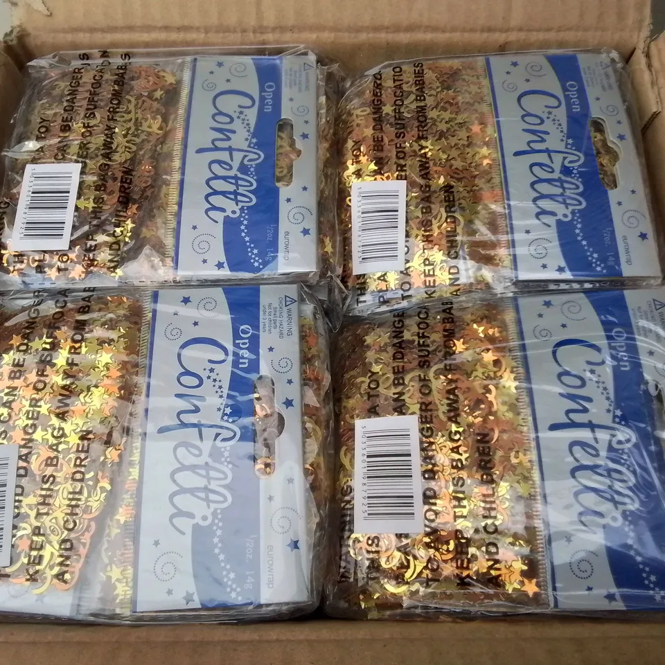 LOT OF 9 BOXES OF BRAND NEW METALLIC STARS AND SWIRL CONFETTI - 144 PIECES PER BOX / TOTAL 1296