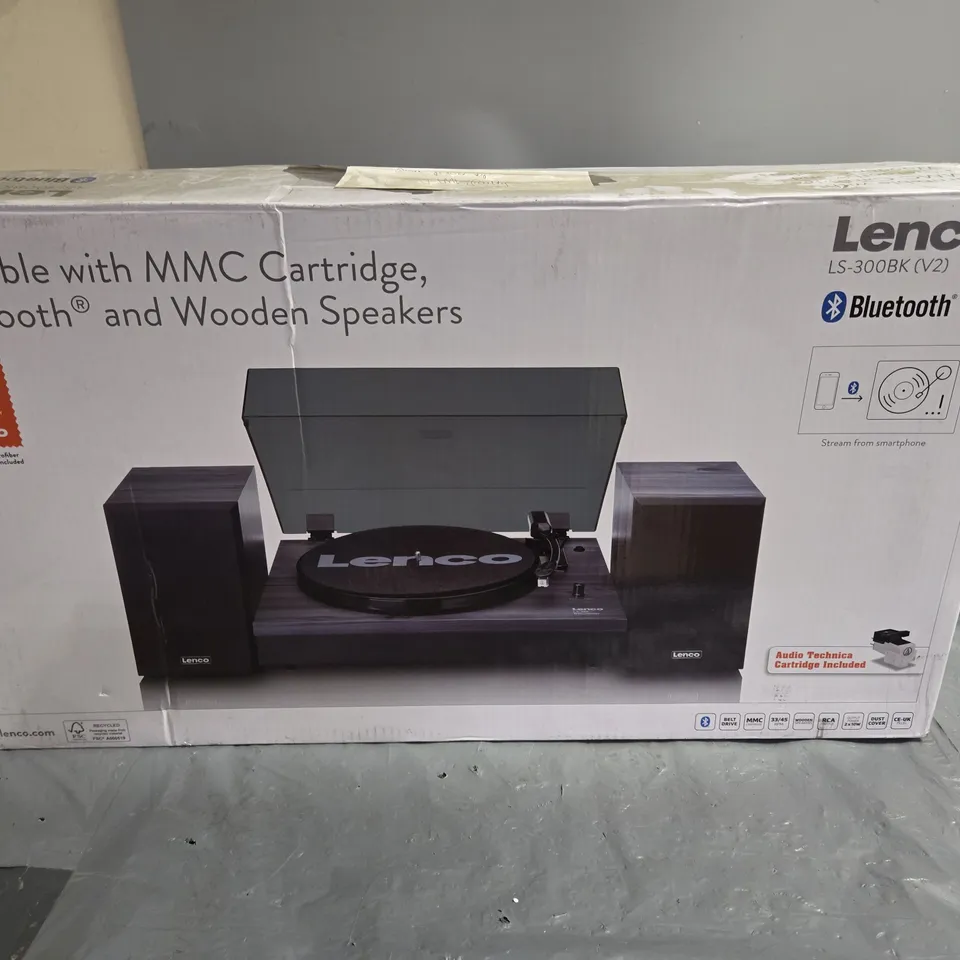 LENCO LS-300BK TURNTABLE WITH MMC CARTRIDGE, BLUETOOTH AND WOODEN SPEAKERS