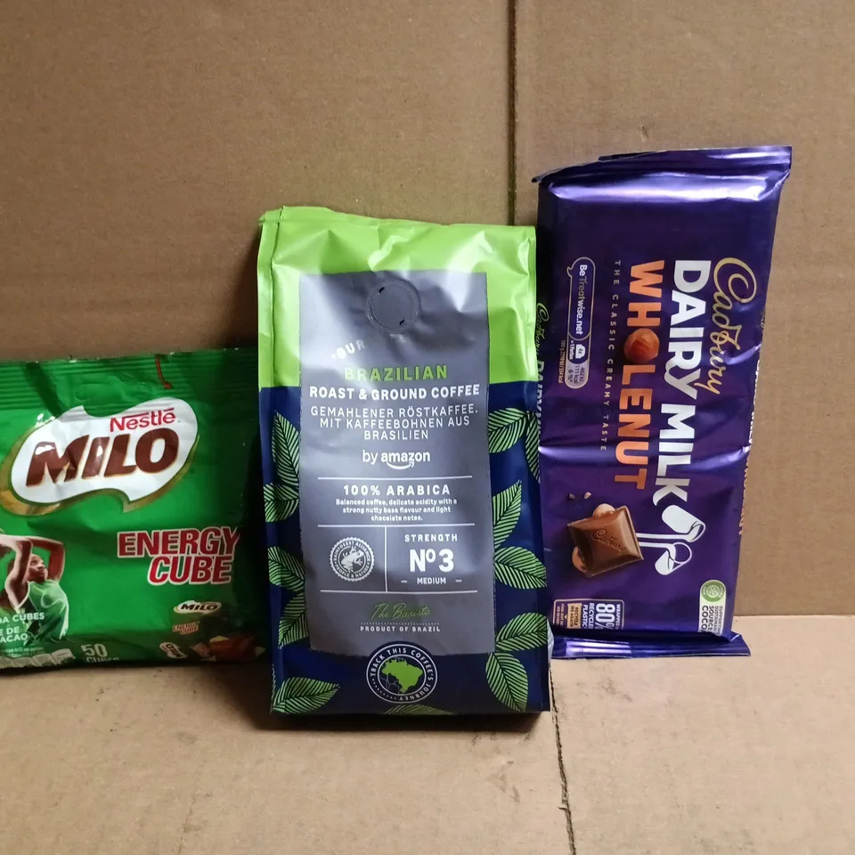 APPROXIMATELY 10 ASSORTED FOOD AND DRINK ITEMS TO INCLUDE DAIRY MILK, NESTLE MILO ENERGY CUBE, ETC