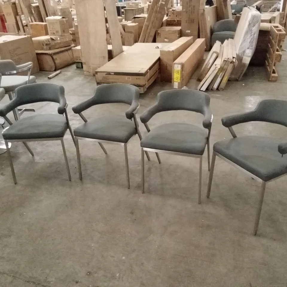 SET OF 4 FREYA GREY FAUX LEATHER DINING CHAIRS