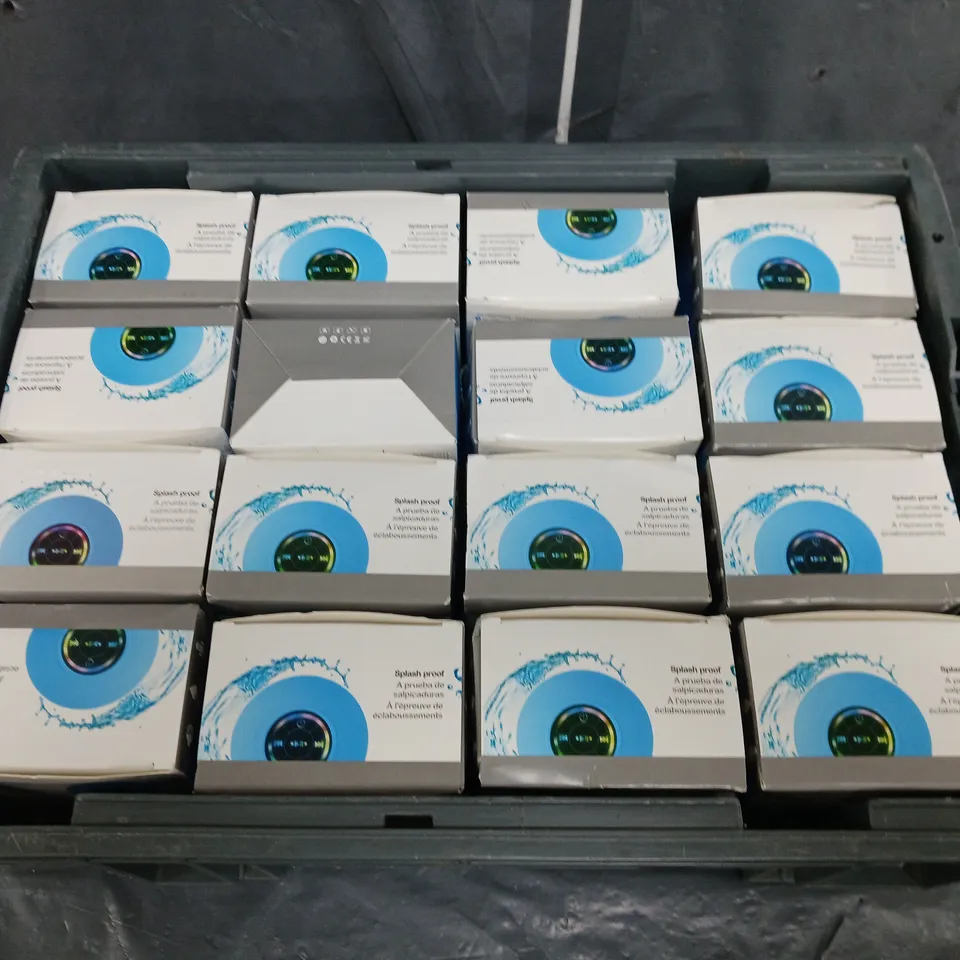 LOT OF 36 BOXED SPLASH PROOF BLUETOOTH SPEAKERS 