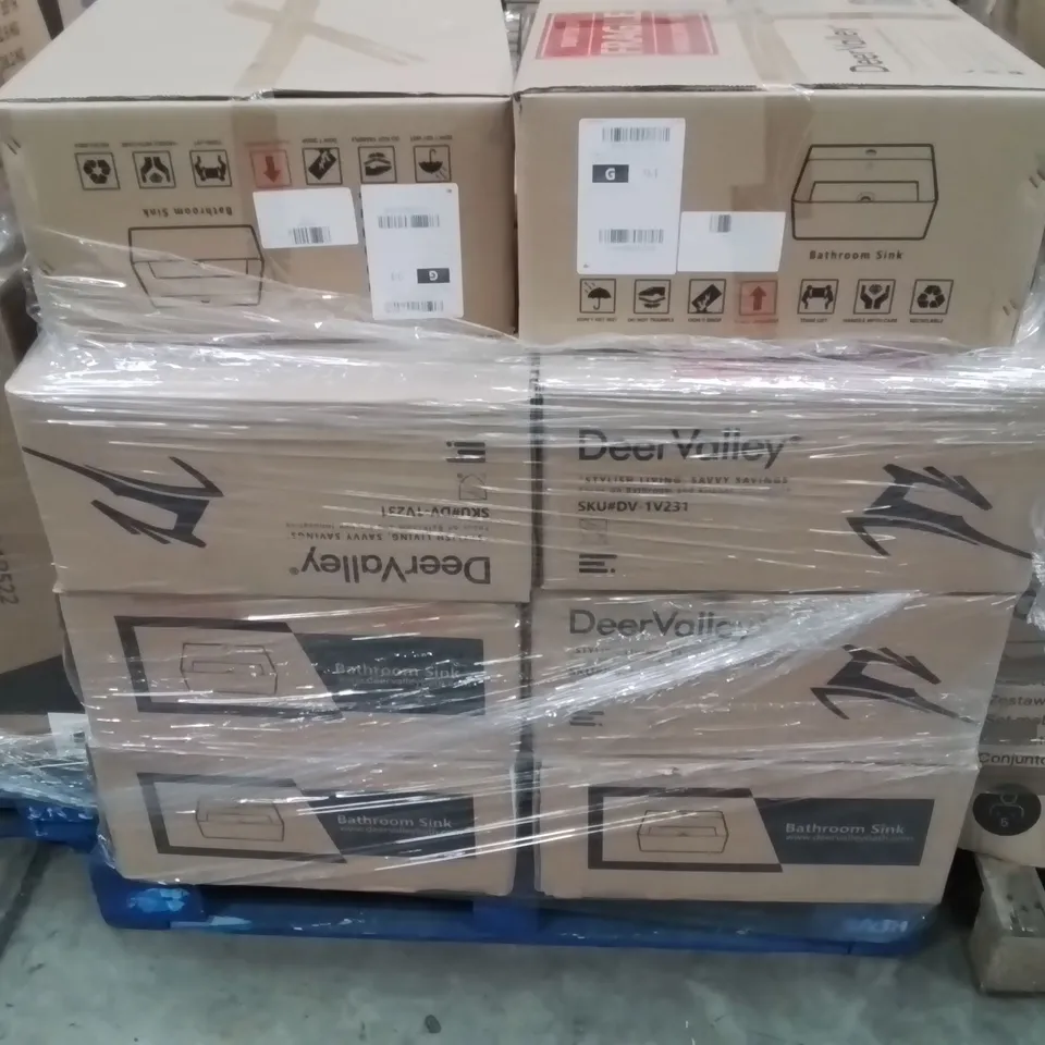 PALLET CONTAINING 14 DEERVALLEY DV-1V031 BATHROOM SINK BASINS