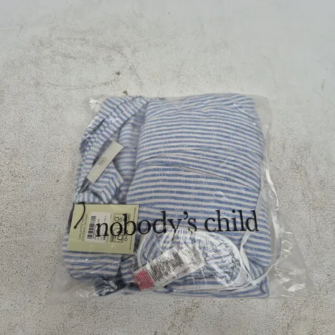 NOBODY'S CHILD CORA JUMPSUIT – SOFT BLUE STRIPE, UK 10 (EU 38, USA 6)
