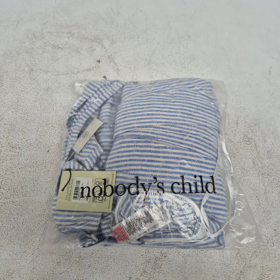 NOBODY'S CHILD CORA JUMPSUIT – SOFT BLUE STRIPE, UK 10 (EU 38, USA 6)